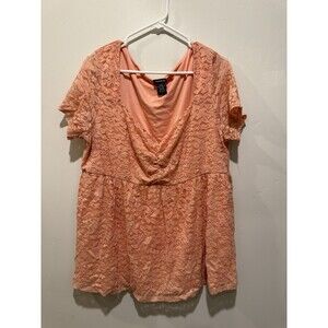 Torrid Womens Top 2X Pink Floral Lace Overlay Stretch Babydoll Fairy Romantic